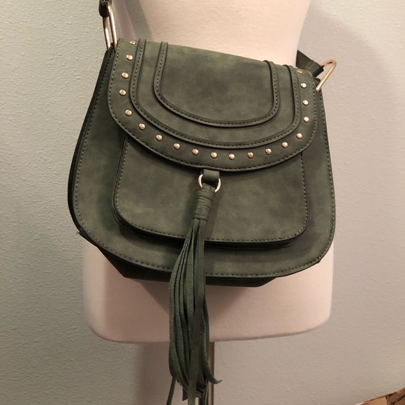 Franco Sarto Handbags - Franco Sarto Green Crossbody Tassel Bag